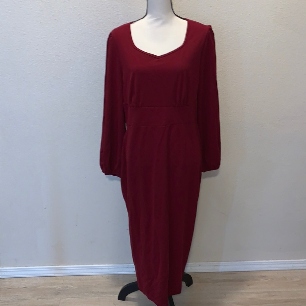 Shein curve red 2X long sleeve v-neck maxi dress